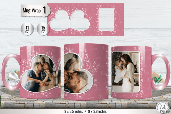 Download Photo Mug Sublimation Wrap. Heart Design - Mug Collection