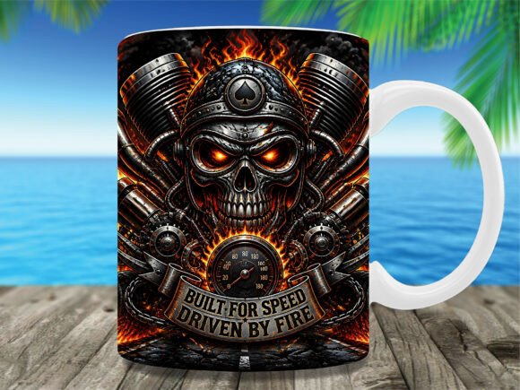 Download Engine Piston Skull Biker Speed Mug Wrap - Mug Collection